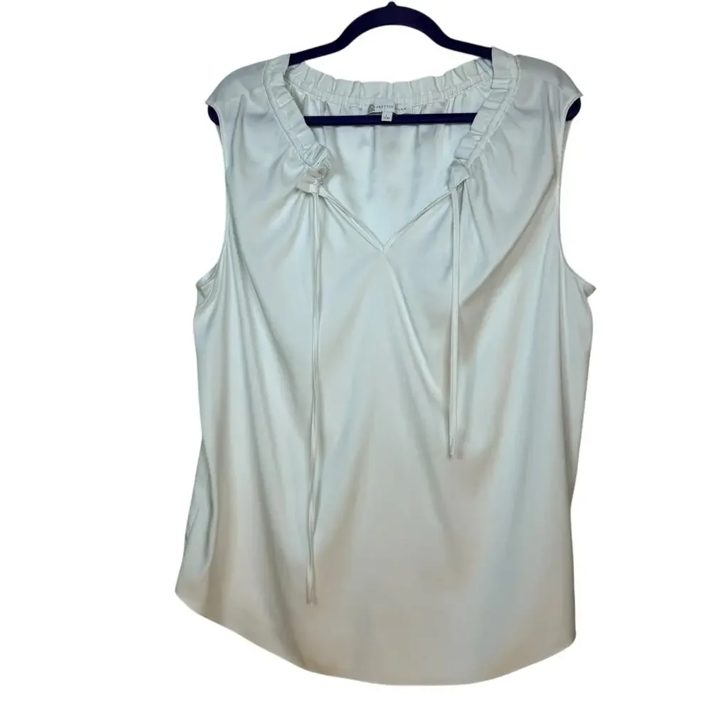Preston & York bright white sleeveless v-neck blouse with tie - Large